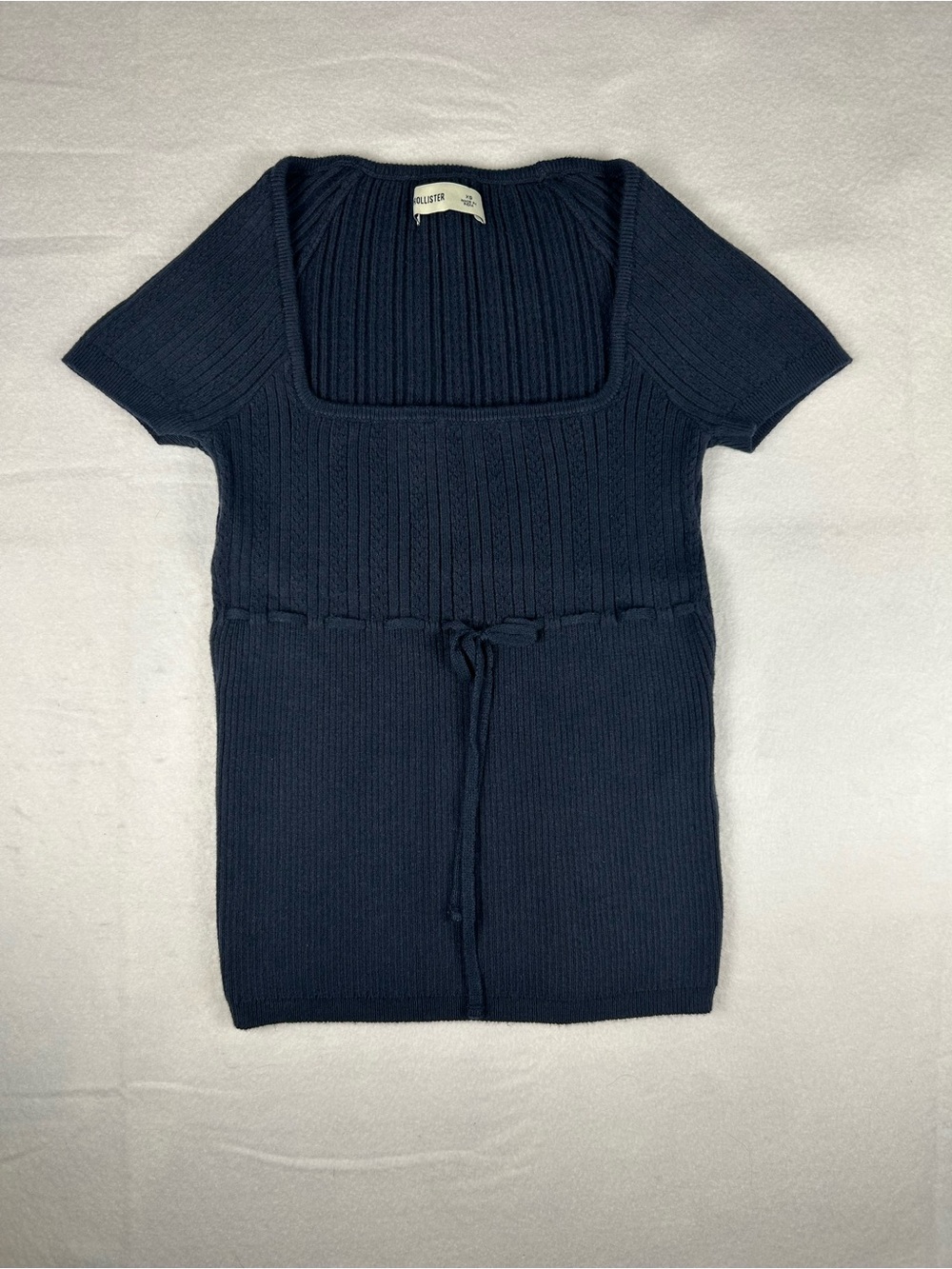 Hollister Shirt Women’s XS Coastal Short Sleeve Ribbed Square Neck Navy Blue